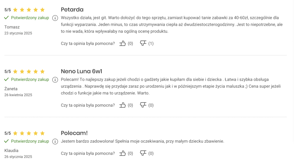opinie potwierdzony zakup neno luna