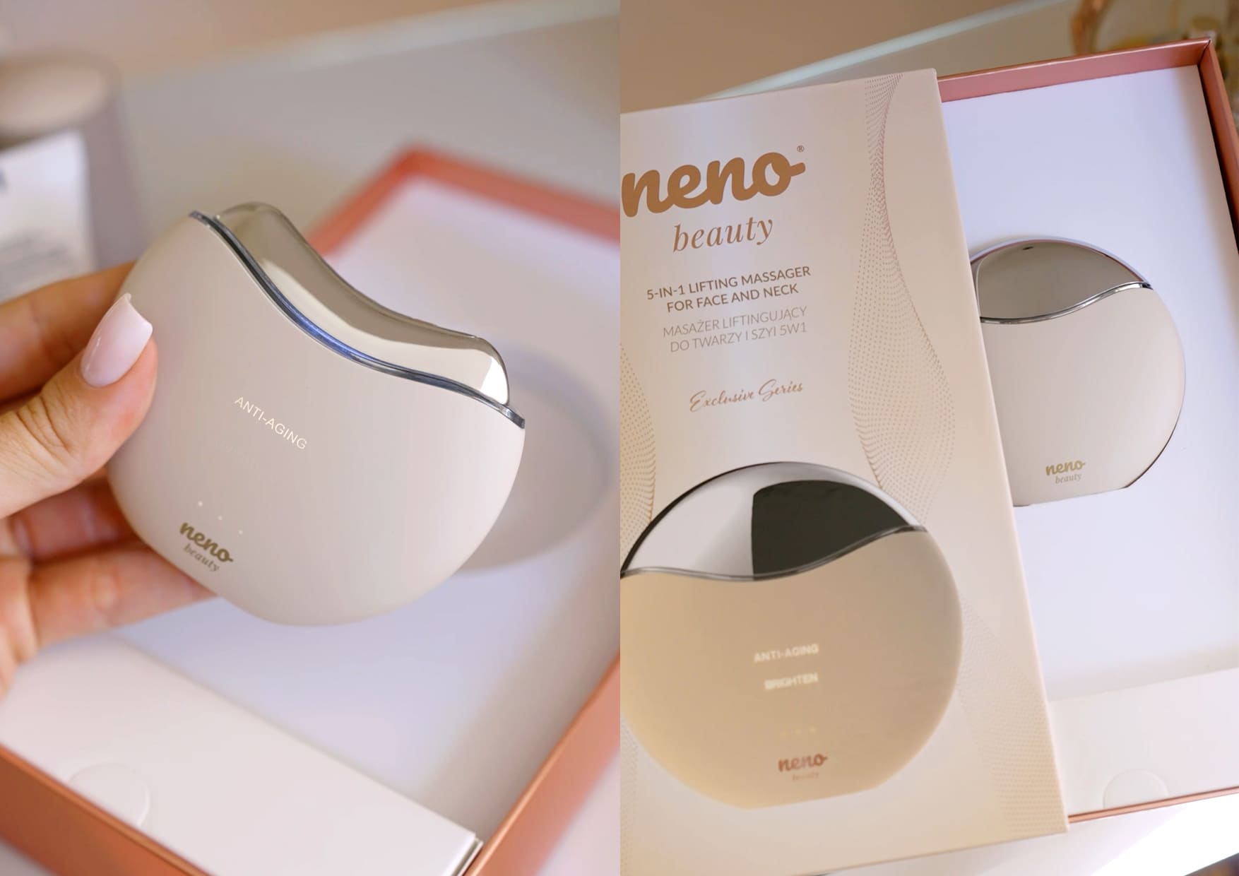 Zdjęcie produktu i instrukcje bezpieczeństwa — czyszczenie, unikanie implantów i obszarów wrażliwych.