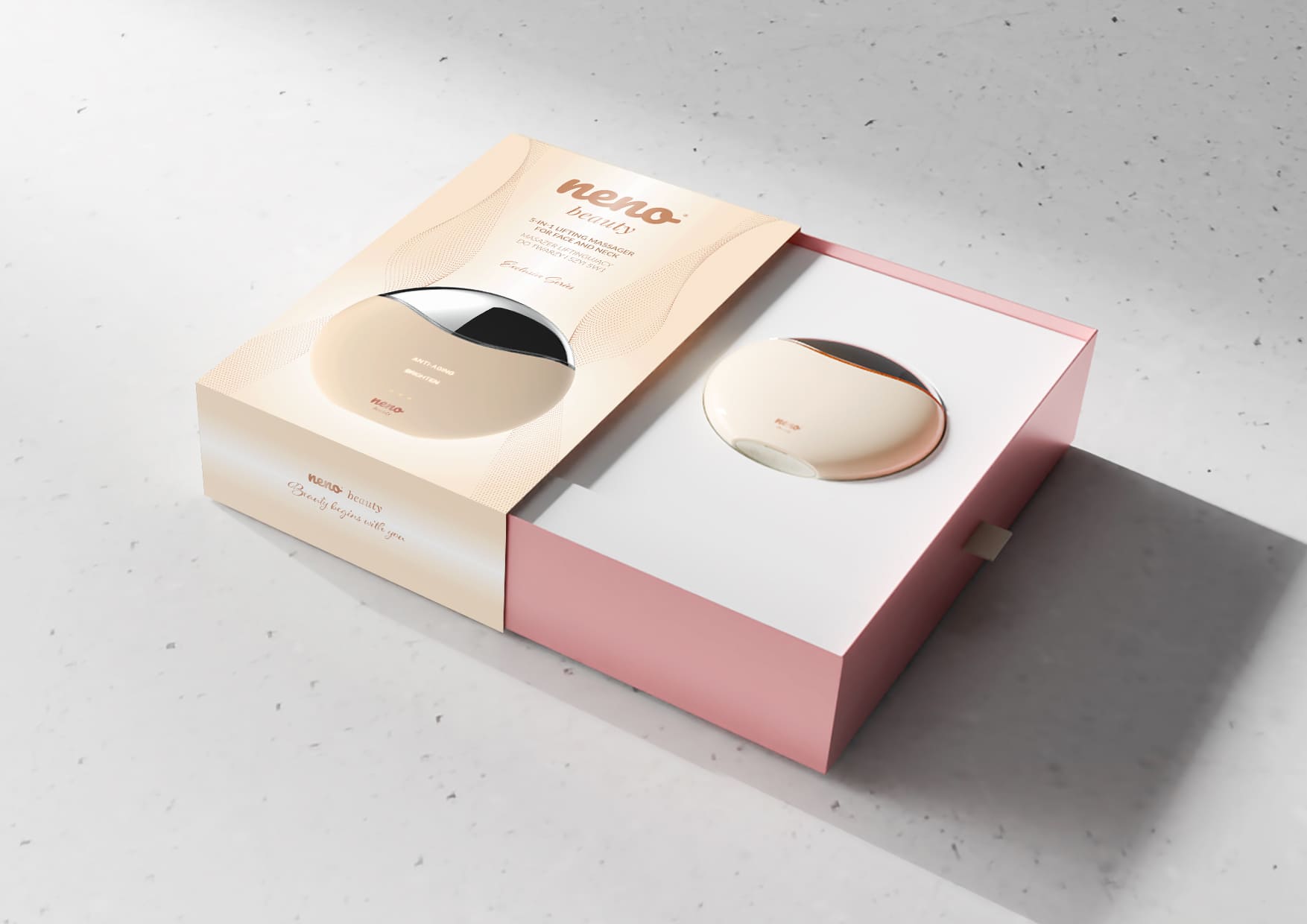 Opakowanie produktu Neno Beauty Auri z danymi technicznymi i zawartością zestawu widocznymi na pudełku.