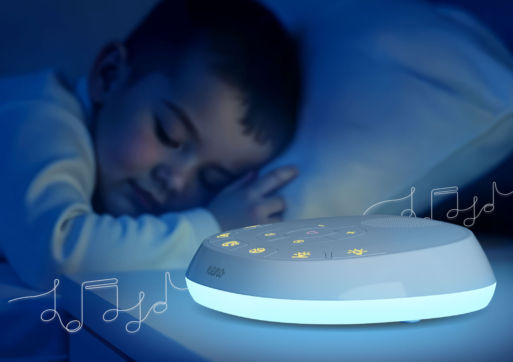 dziecko usypiające przy białym szumie Neno Lumia