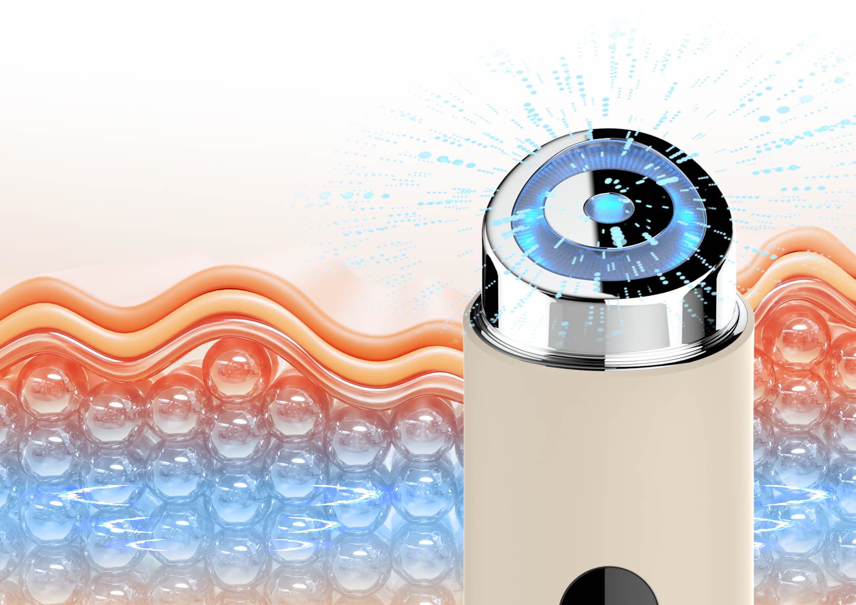 Mikroimpulsy elektryczne Neno Beauty Luve – wizualizacja działania impulsów pobudzających mikrokrążenie i regenerację skóry.