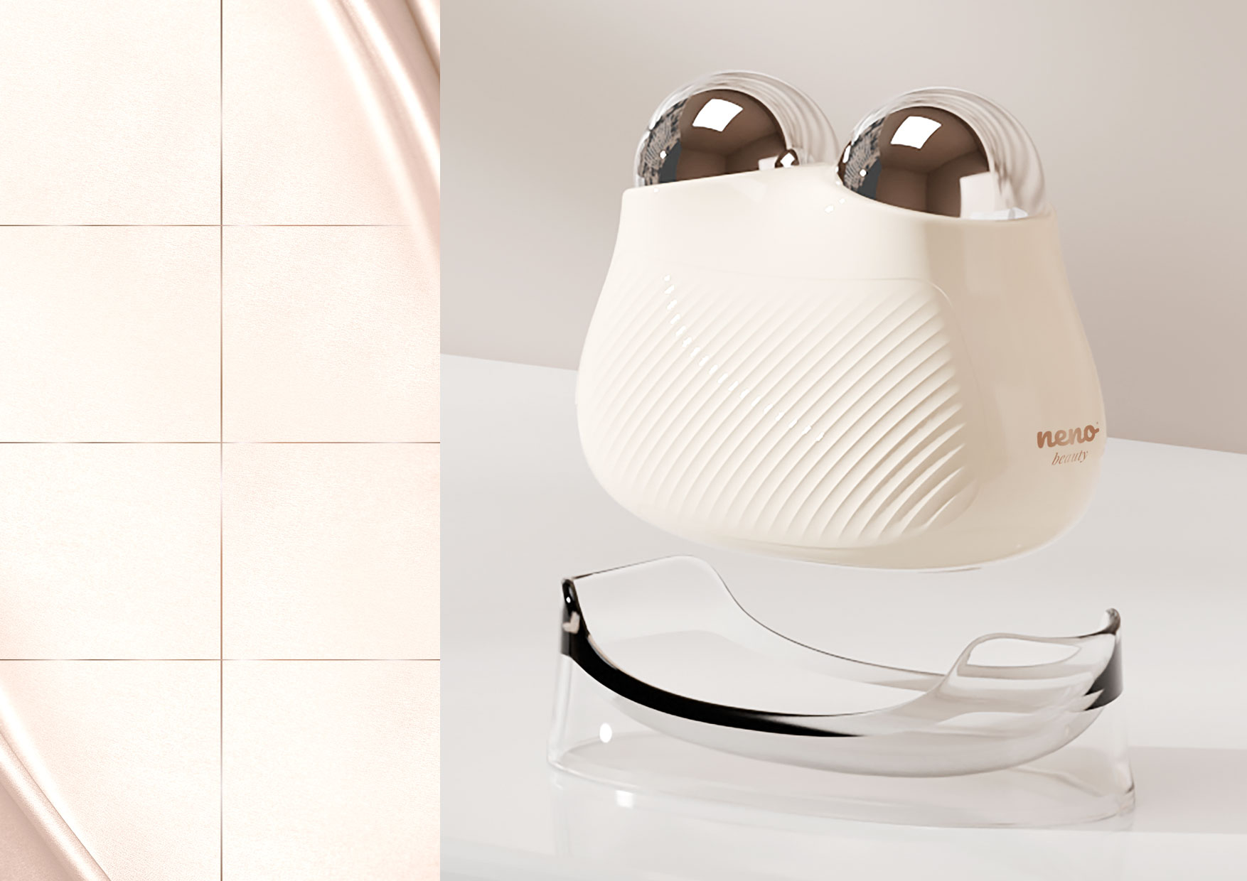 Zbliżenie na masażer Neno Naya z ikonami przedstawiającymi jego funkcje: termoterapia, EMS, masaż wibracyjny, timer, 5 poziomów, pamięć.