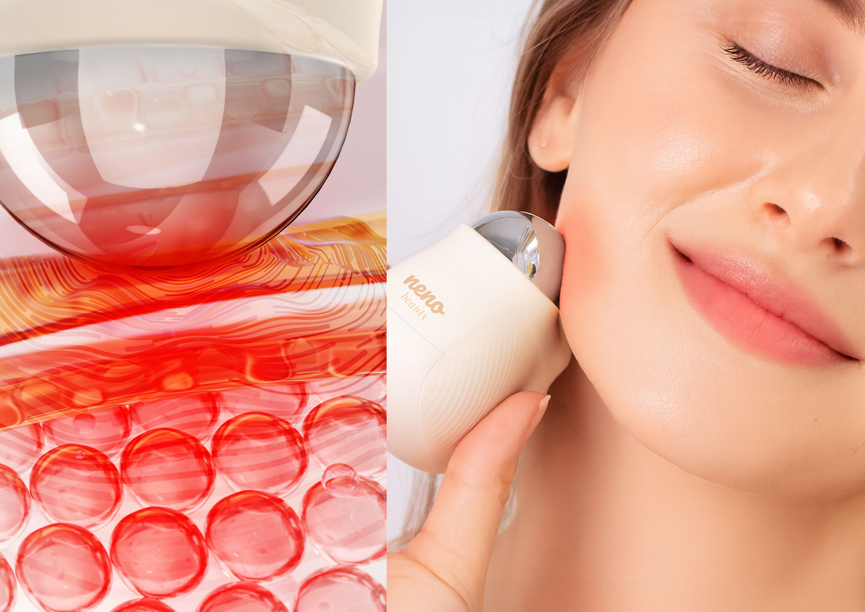 Termoterapia Neno Naya – podgrzewane głowice emitujące ciepło; kobieta relaksuje się podczas zabiegu.