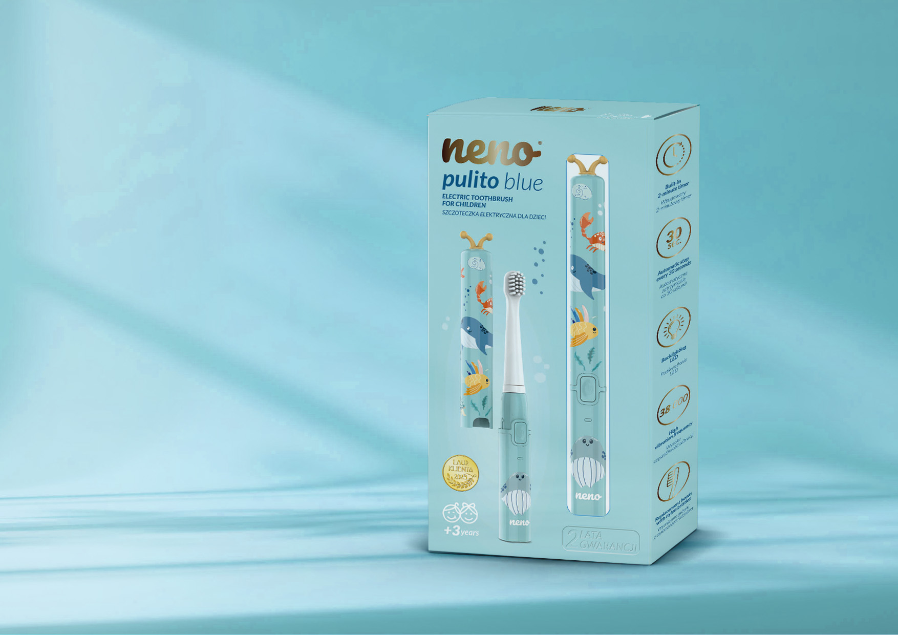 Zawartość zestawu: szczoteczka, dodatkowa końcówka i kabel USB