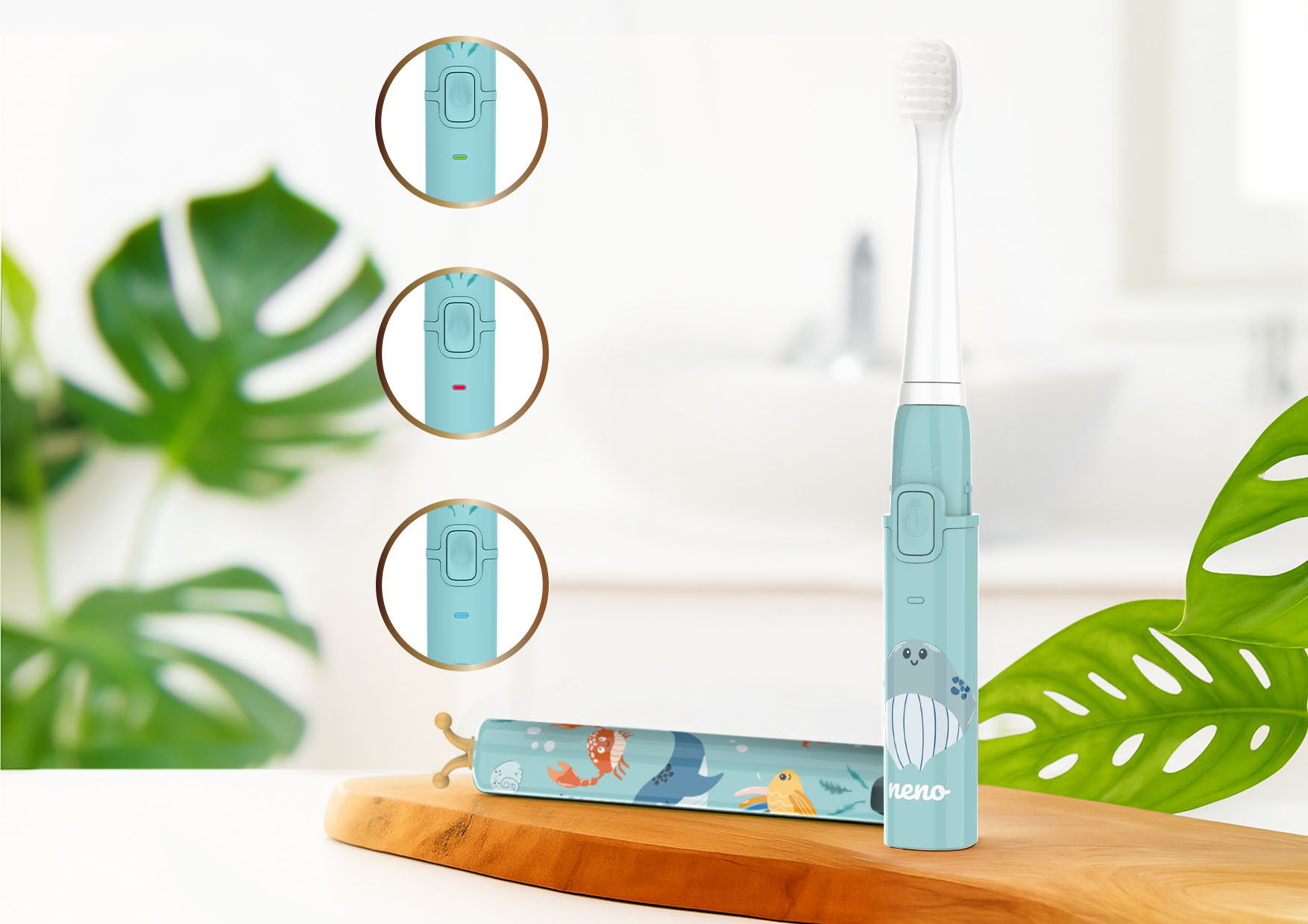 Szczoteczka dziecięca z trzema kolorami podświetlenia LED na korpusie