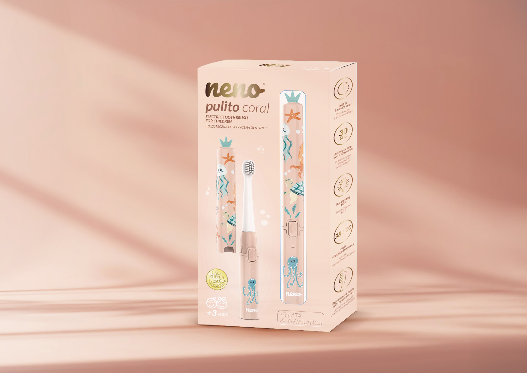 Zawartość zestawu: szczoteczka, dodatkowa końcówka i kabel USB