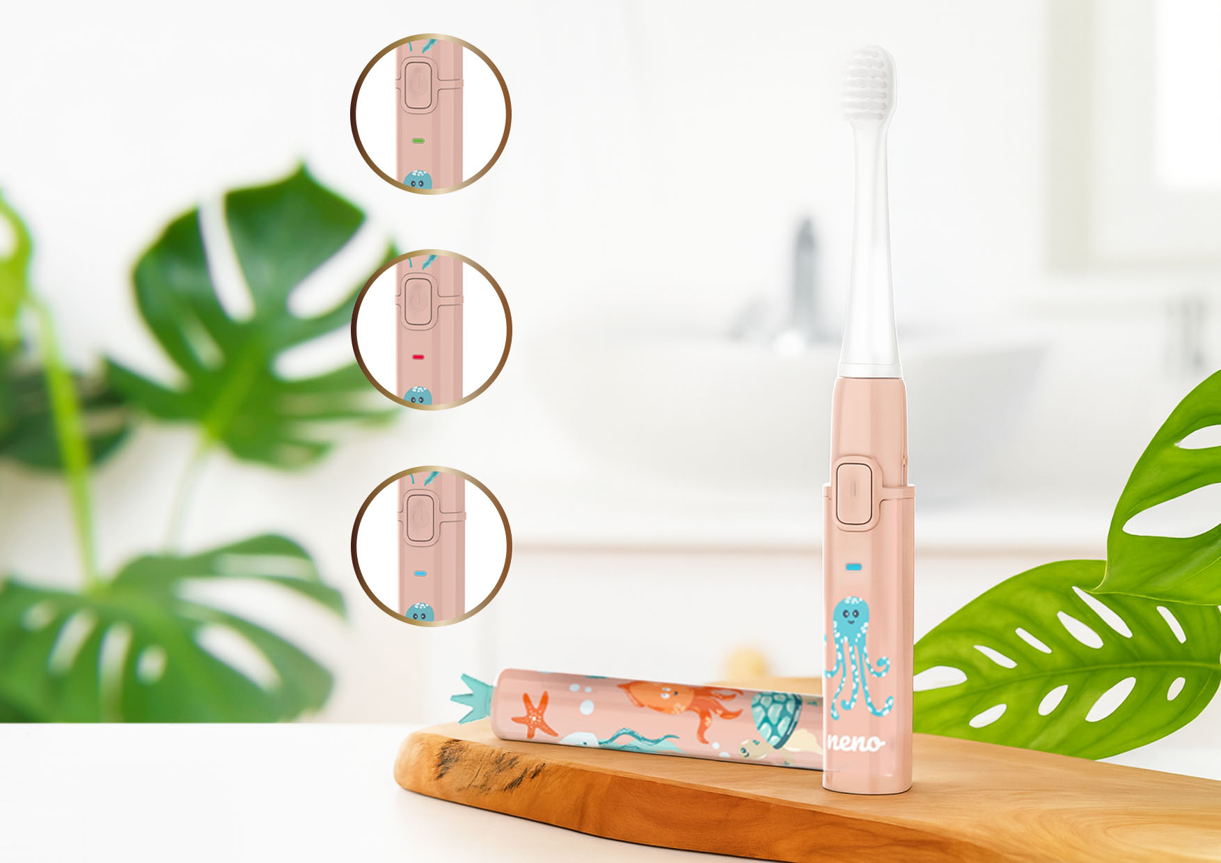 Szczoteczka dziecięca z trzema kolorami podświetlenia LED na korpusie