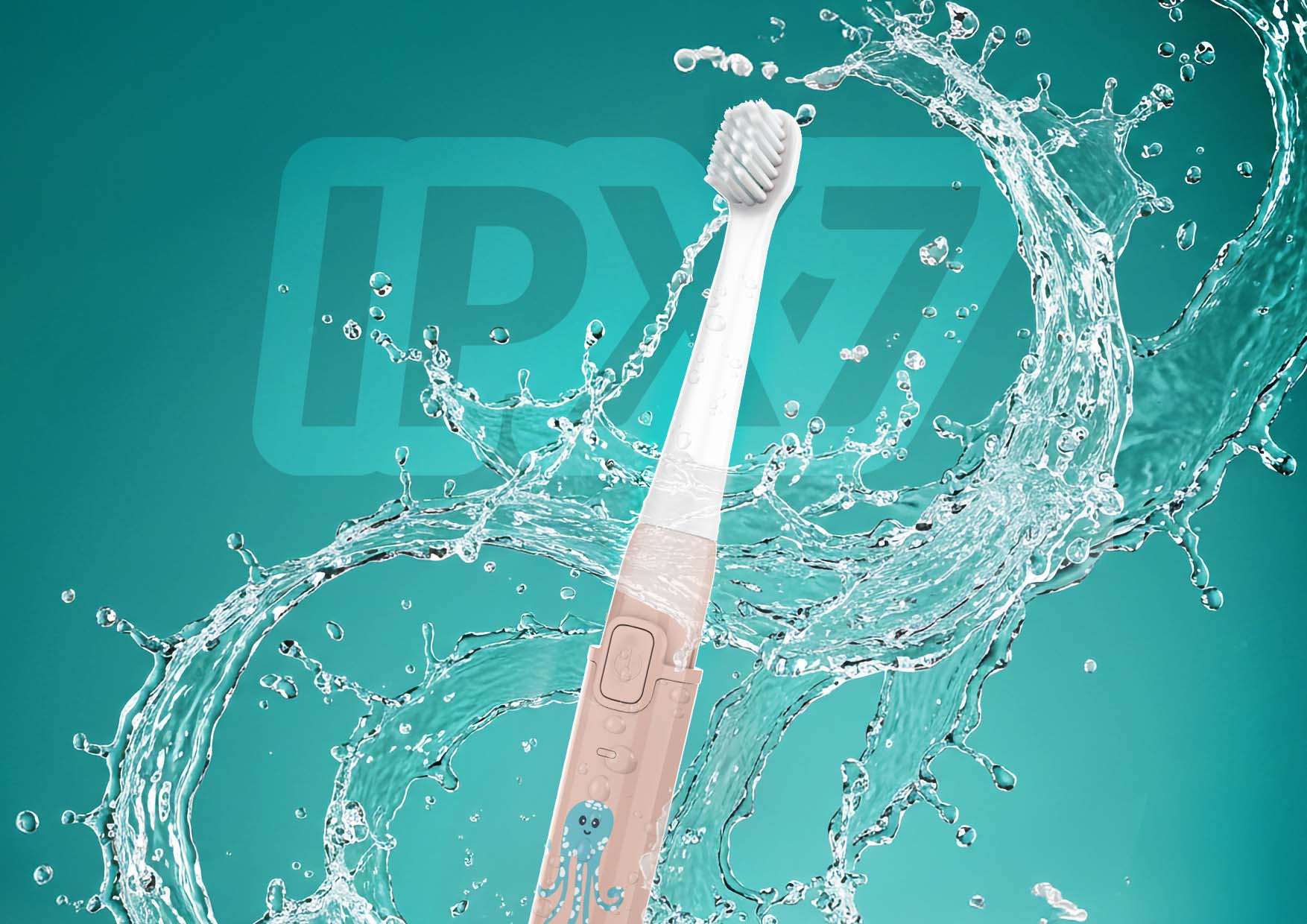 Szczoteczka elektryczna zanurzona w wodzie, pokazana wodoodporność